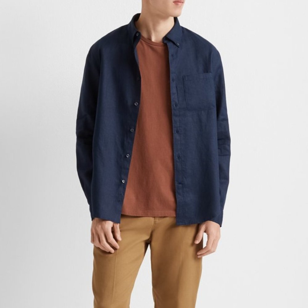 Club Monaco Linen Navy Shirt
